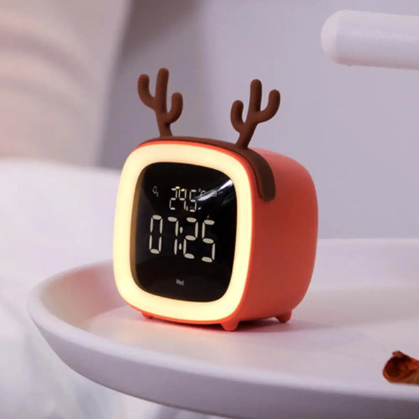 Cartoon Rabbit Deer Ear Alarm Clock Rechargeable Digital Display LED Nigh Light Table Clock Wall Clock Living Room LED Clock