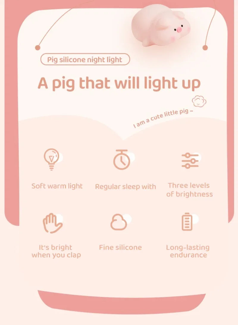 Cute Pink Piggy Night Light