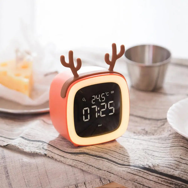 Cartoon Rabbit Deer Ear Alarm Clock Rechargeable Digital Display LED Nigh Light Table Clock Wall Clock Living Room LED Clock