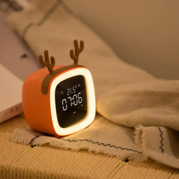 Cartoon Rabbit Deer Ear Alarm Clock Rechargeable Digital Display LED Nigh Light Table Clock Wall Clock Living Room LED Clock